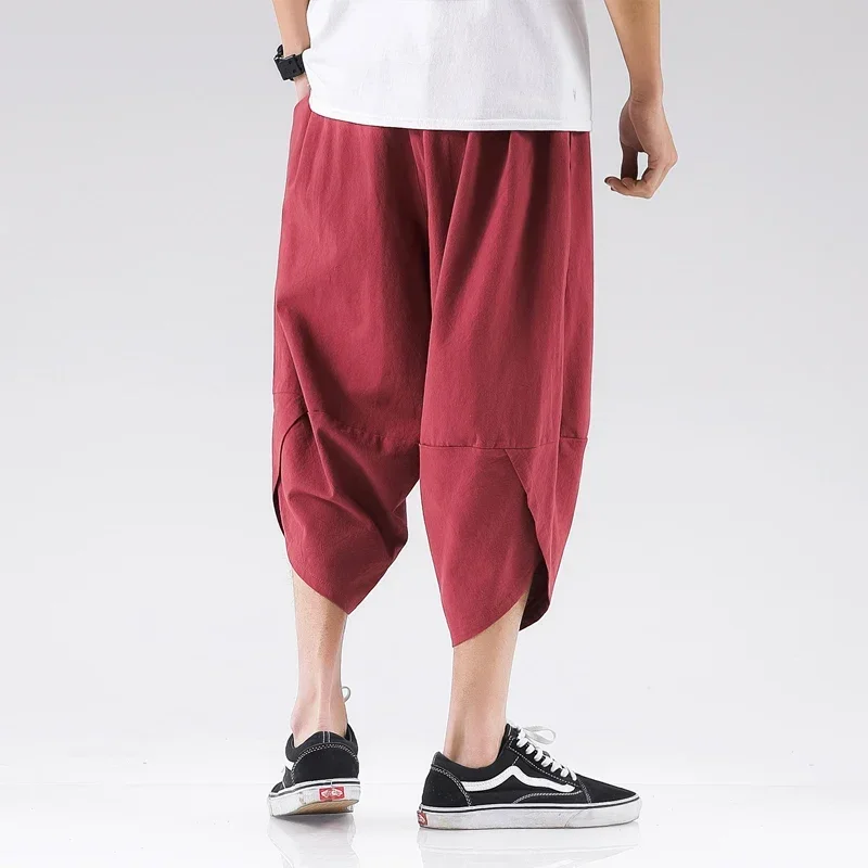 Japanese Streetwear Harem Pants Men\'s Loose Youth Casual Loose Cropped Pants Fashion Large Size Trend Big Shorts Pants