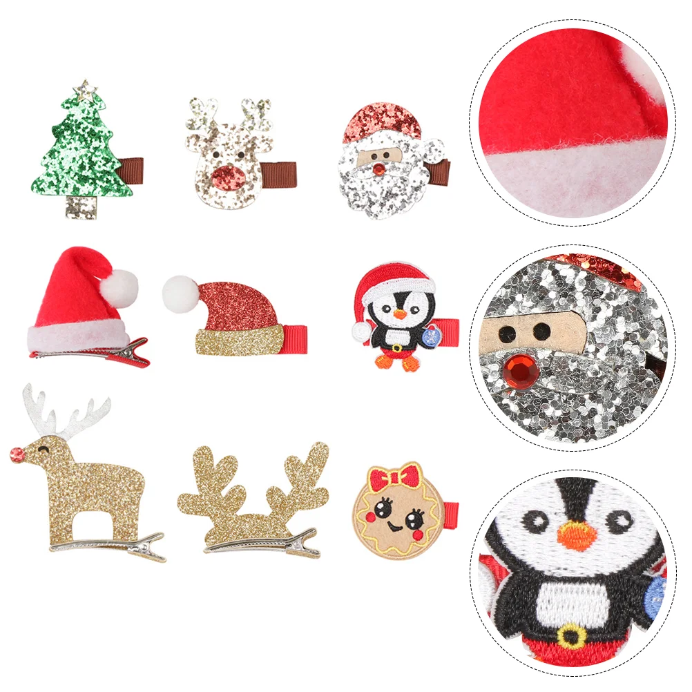 

9 Pcs Elk Christmas Children's Hair Clips Barrettes Party Favors Artificial Glitter