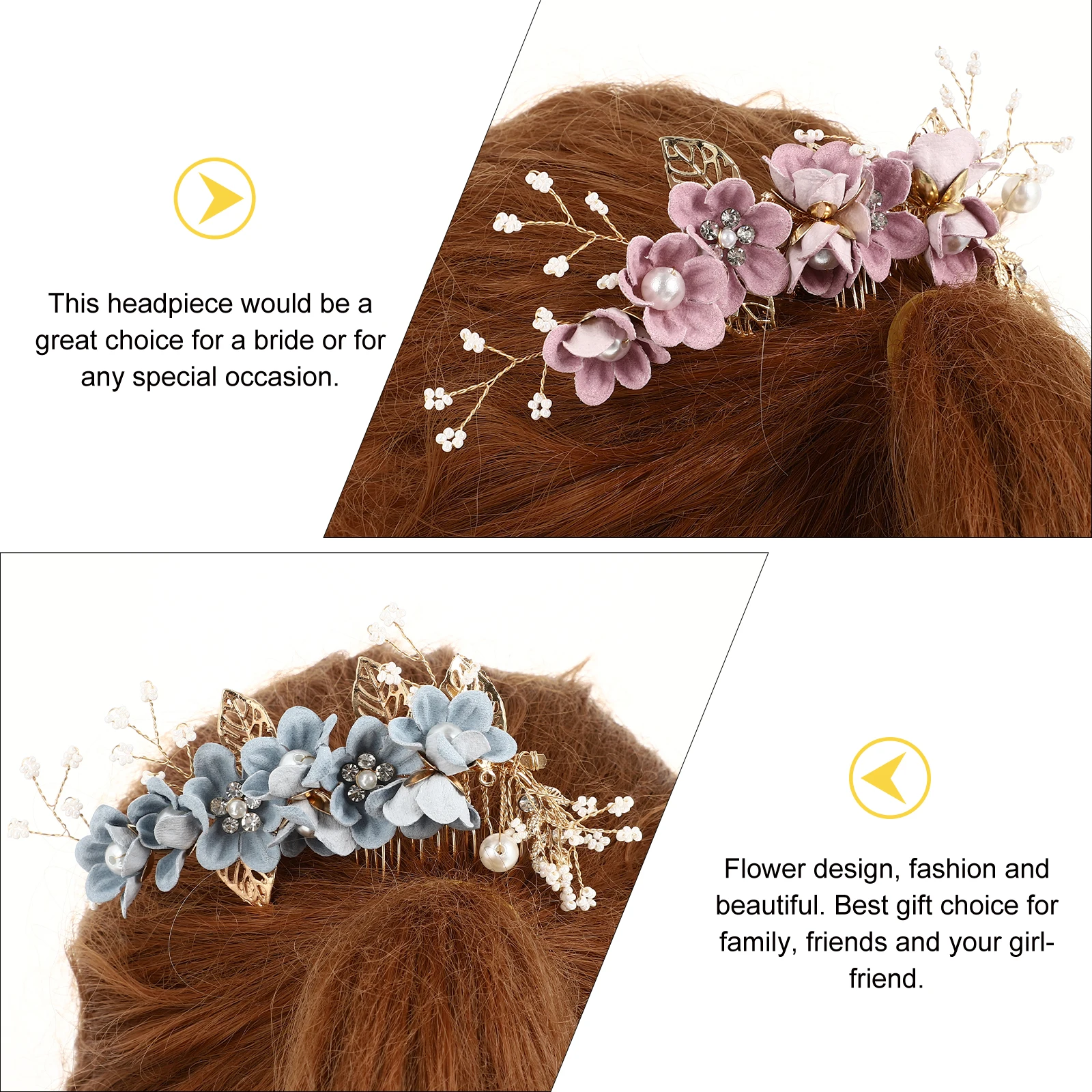 

3pcs Flower Bridal Hair Comb Handmade Alloy Wedding Party Accessory For Bride Prom Engagement Anniversary Decoration Purple Blue