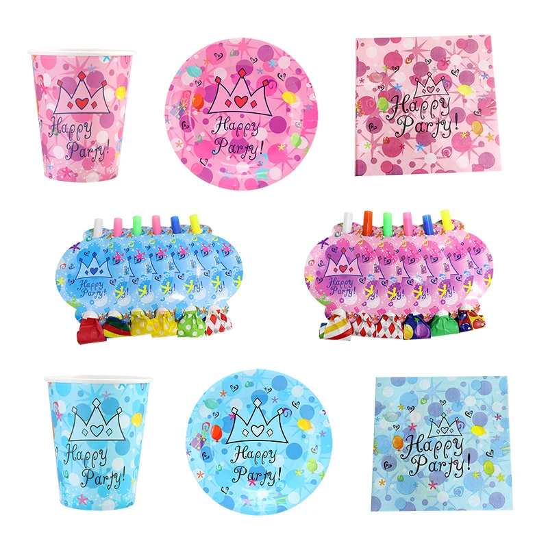 

Crown set disposable party utensils paper plate cup straws holiday decorations dragon blowing children's birthday party supplies