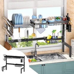 Kitchen Storage Shelf Above The Sink Stretchable Bowl Draining Rack Multifunctional Dish Knife Spoon Sink Dish Drying Rack