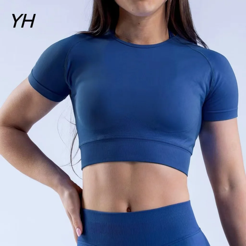 

Impact Crop Top Women Short Sleeve Seamless Yoga Shirt Ultra Stretch Soft Touch Fitness Workout Top Gym Clothes Running T-shirts