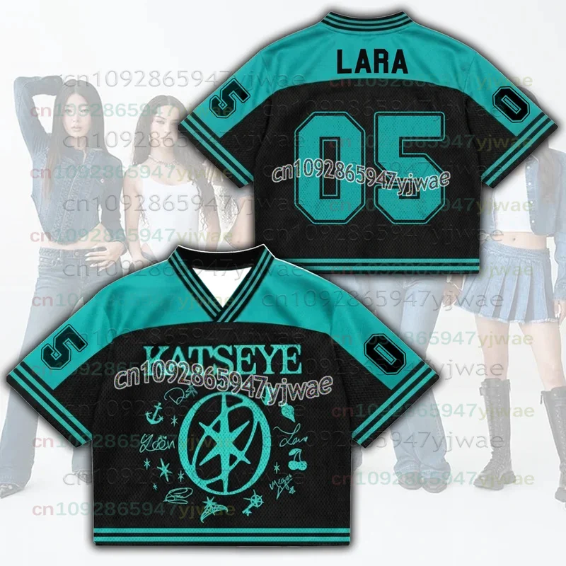 Teal/Pinky 2026 Hot Accent KATSEYE The Wildworld Tour Mixed Mesh Jersey Fan Edition Men And Women's Streetwear T-shirt Y2K Tops