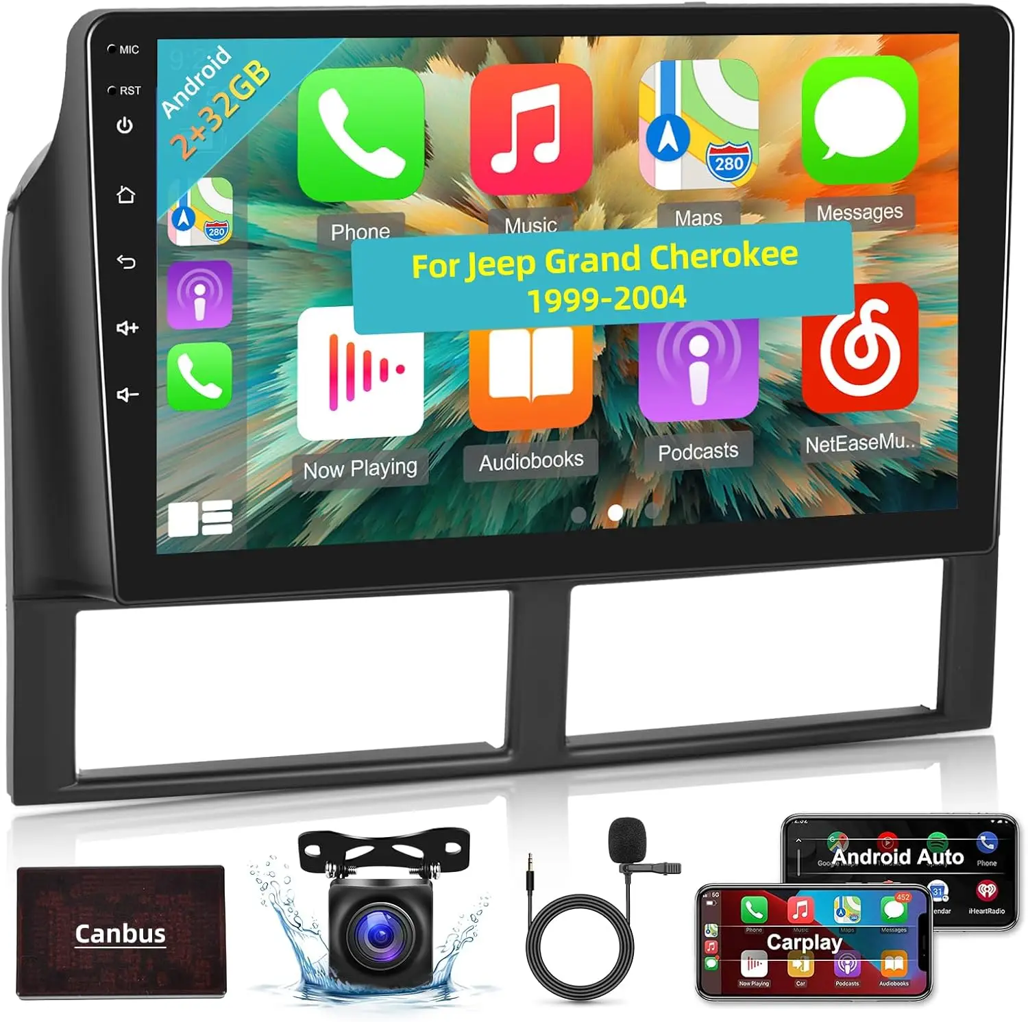 Wireless Apple Carplay Android Car Radio for Jeep Grand Cherokee 1999-2004 9