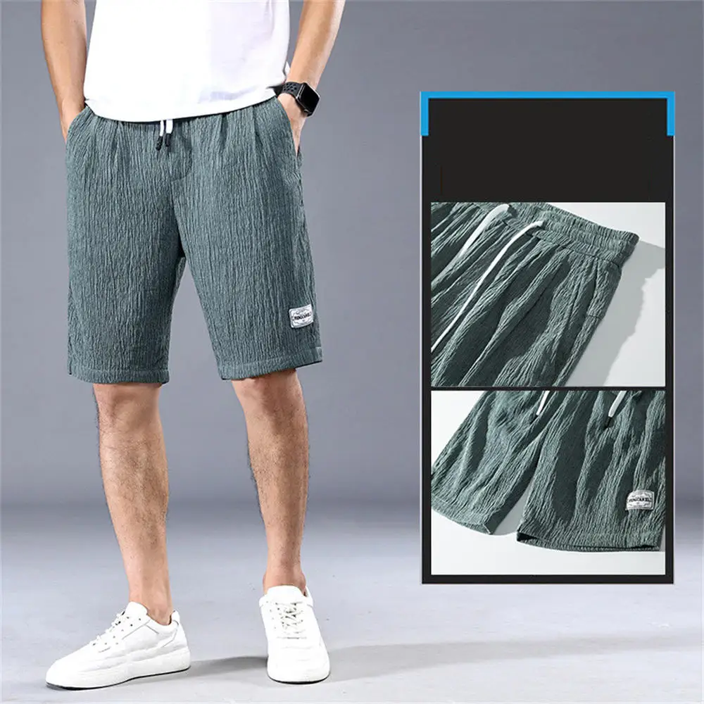 Lce Silk Shorts Men\'s Thin Sports Cropped Pants Loose Straight Leg Cool Breathable New Fashion Trend Casual Pants