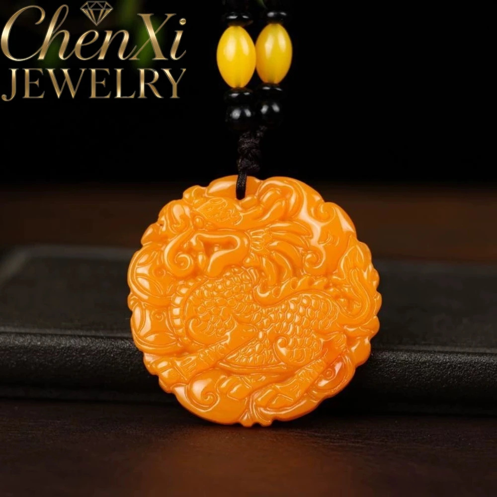

Natural Hetian Yellow Jade Kirin Round Pendant And Dragon Pendant Luxury Quality Fashion Fine Jewelry Exquisite Charms Amulets