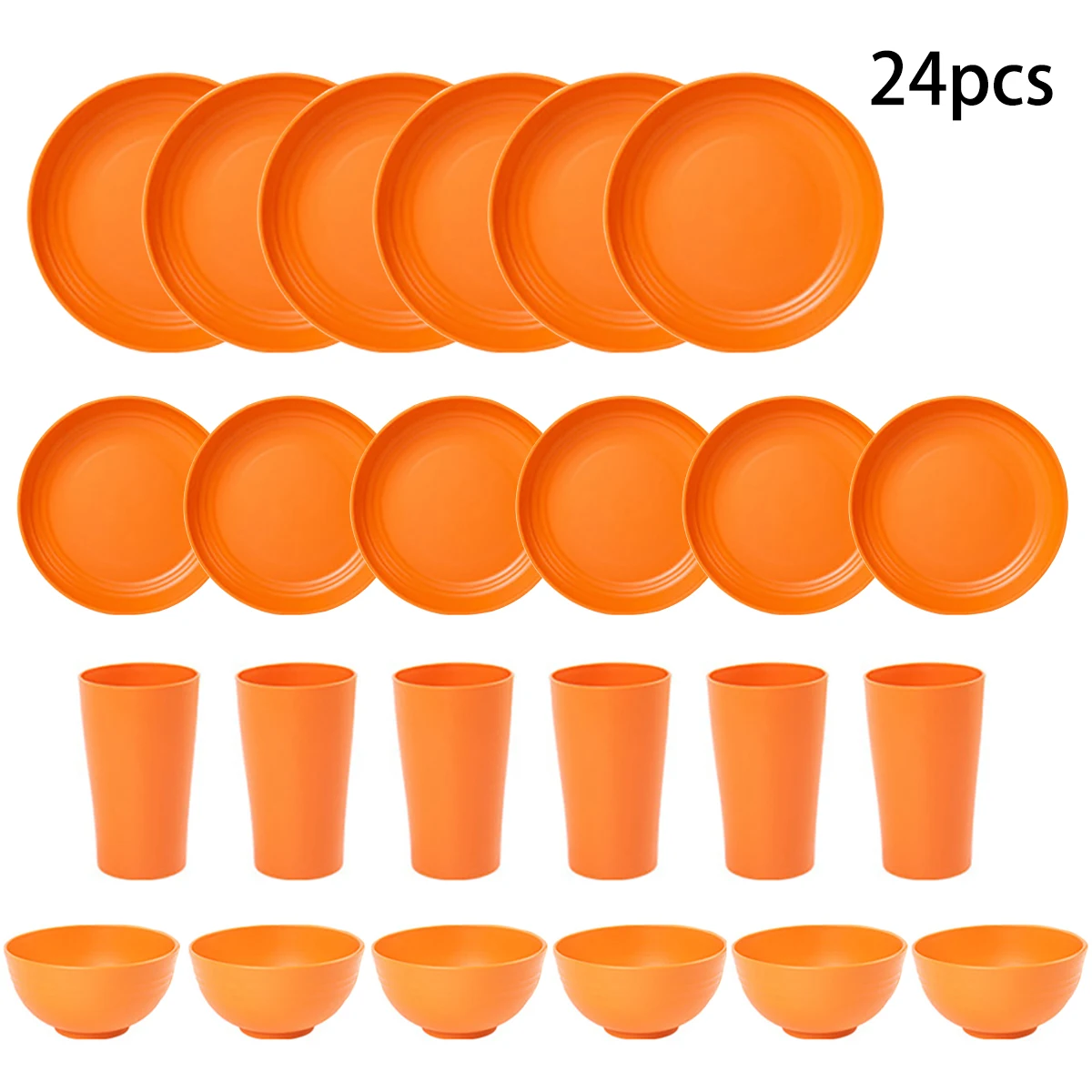 6/24 piece Orange Wheat Cutlery Set Dishes Bowls Disk Water Cup Tableware Set Unbreakable Polypropylene Kitchen Dinnerware Set