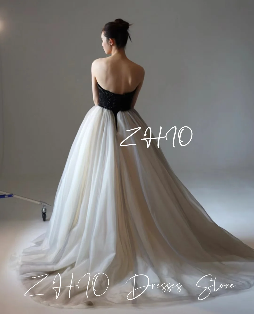 ZHIO الأميرة خرز زاهي الألوان فستان الزفاف بدون حمالات على شكل حرف a سويب تراين مشد تول كوريا تبادل لاطلاق النار فستان زفاف مخصص