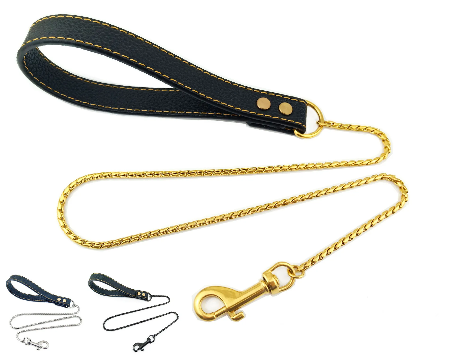 

Heavy Duty Gold Cuban Chain Dog Leash, Chew Proof, Strong Metal, Multicolored Pet Walking Leash