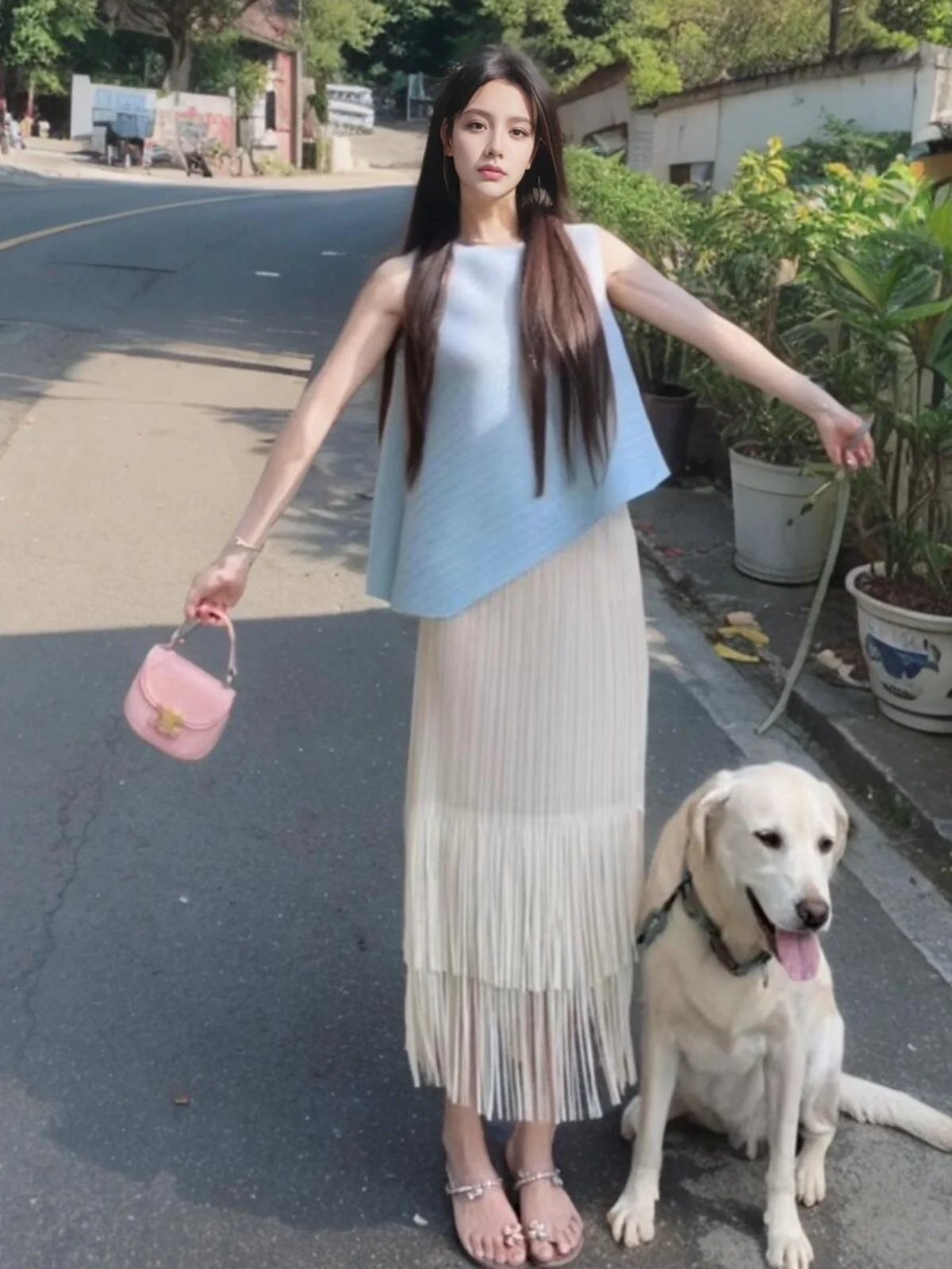 Fashionable Three Pleat Skirt Set Summer Slimming Sleeveless Top Bottoms Ensemble Age Reducing Unique Style Women's Wear