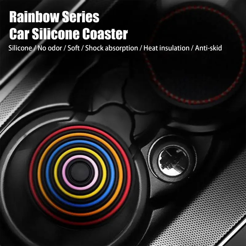 

NEW Car Cup Insert Coaster Creative Rainbow Colors Silicone Waterproof Non-Slip Sift-Proof Spill Saucer Car Interior Accessories