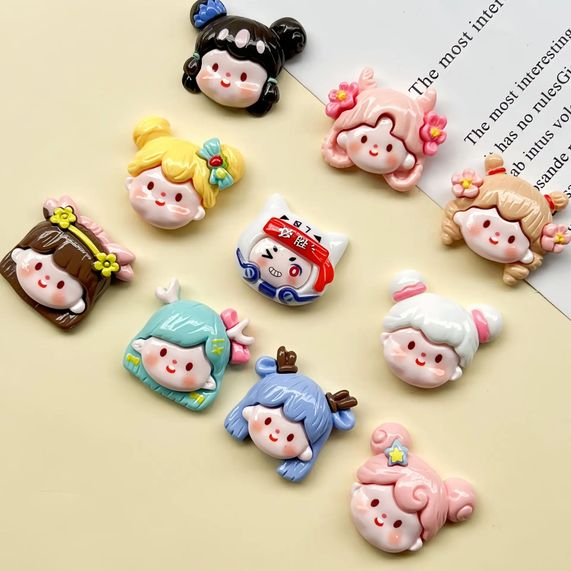 5pcs Cute Cartoon Cute Fun Girl Head cartoon resin flatback cabochon diy crafts materials kid handmade jewelry charms