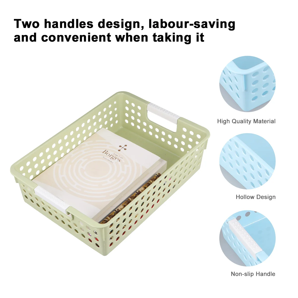 

3Pcs Plastic Storage Basket Desktop Hollow Out File Storage Box Container Document Organizer for Home Office (Pink+Green+Blue)