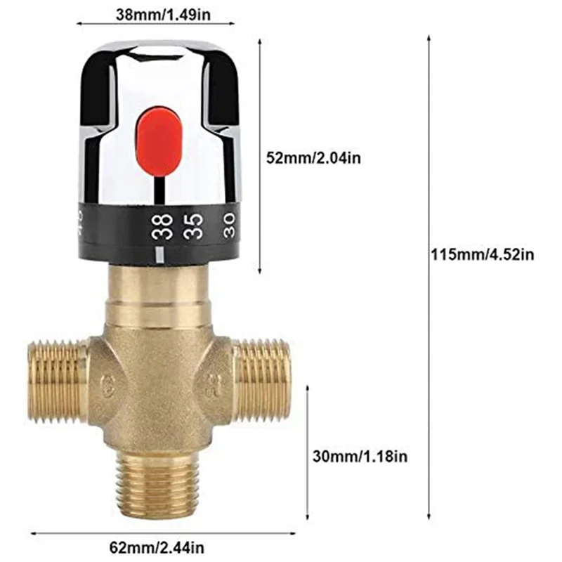 T21C 4X Thermostatic Mixing Valve Solid Brass G1/2 For Shower System Water Temperature Control Pipe Basin Thermostat Control