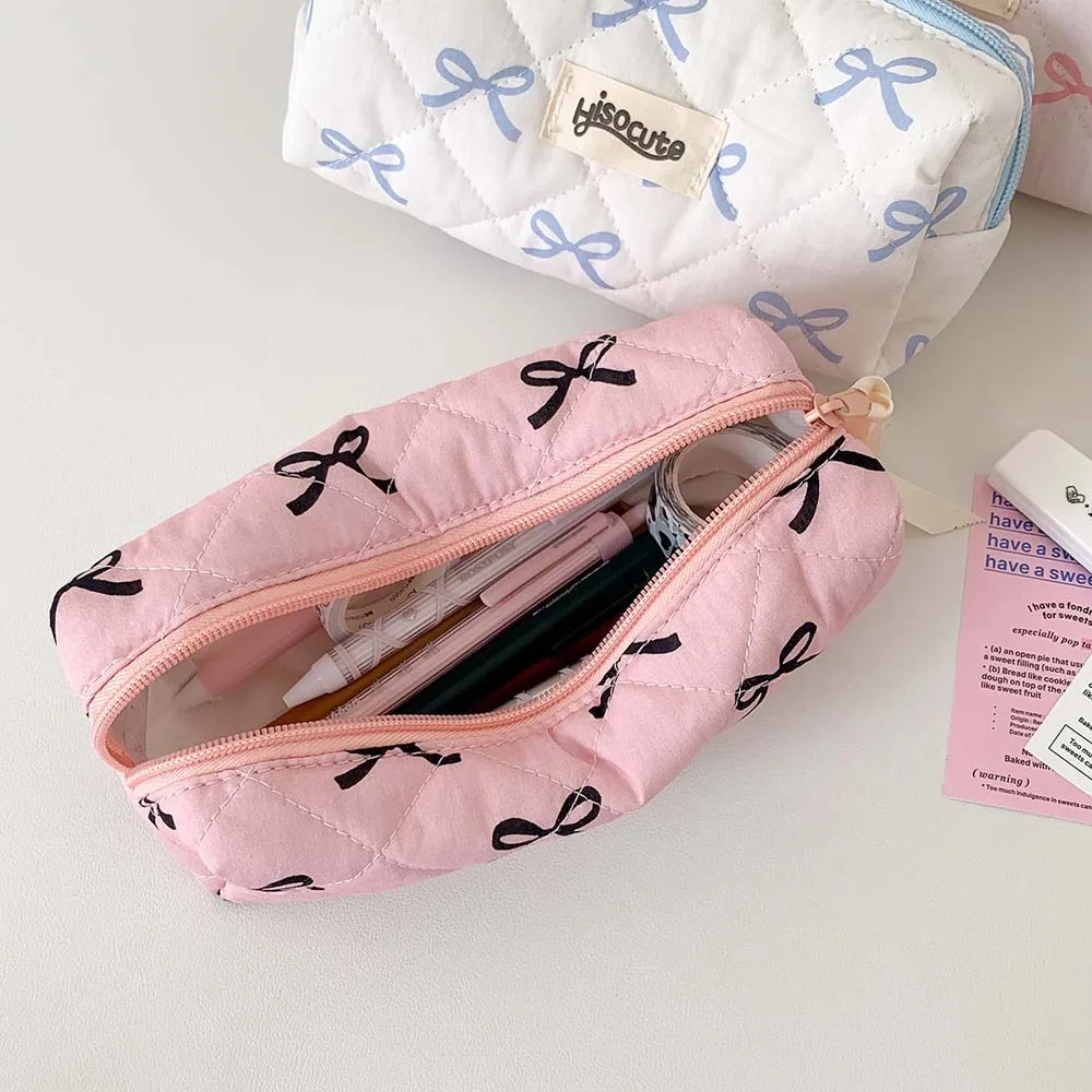 

Bowknot Bow Stationery Bag Large Capacity Desktop Storage Korean Style Pencil Case Pink/White/Blue Ins Style Bow Pencil Pouch