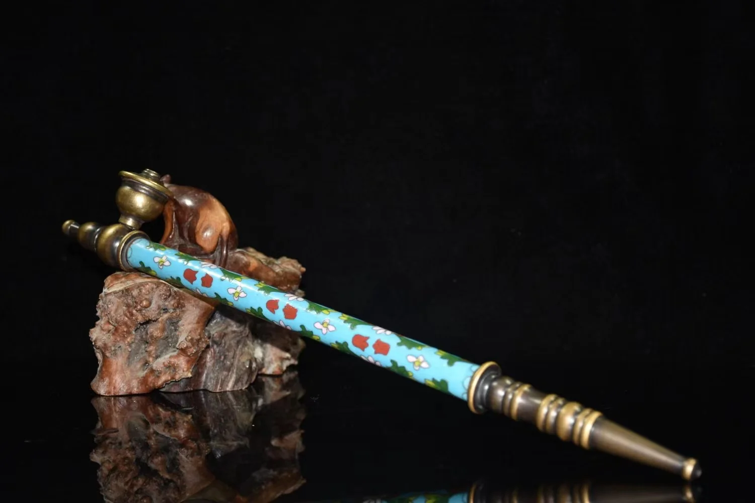 Rare Qing Dynasty copper&Cloisonne jade pipe,43cm Long,free shipping