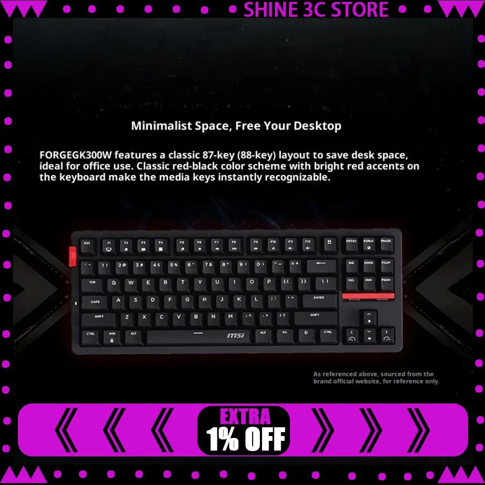 

MSI FORGE GK300W трехрежимная беспроводная механическая клавиатура игровая офисная горячая замена колпачки для клавиш из ПБТ RGB световая прокладка эргономичная клавиатура
