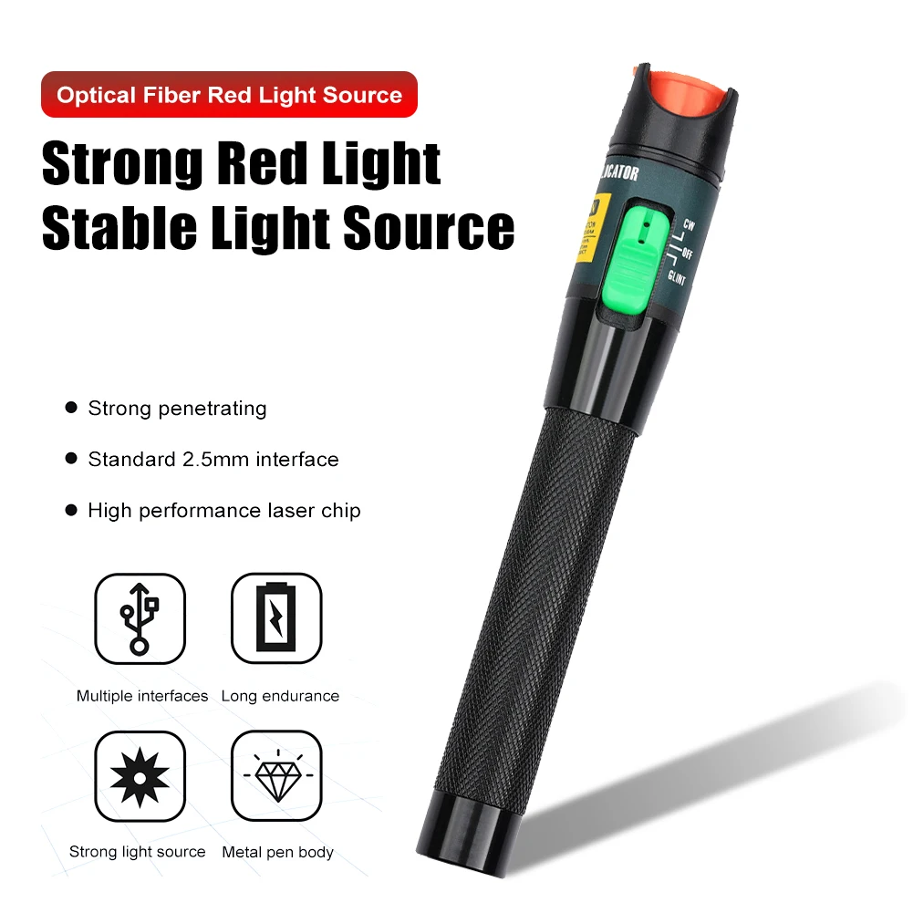 Visual Fault Locator 30MW Optical Fiber Cable Fault Tester VFL Pen Optical Fiber Red Light Source for CF ST SC 2.5mm Interface