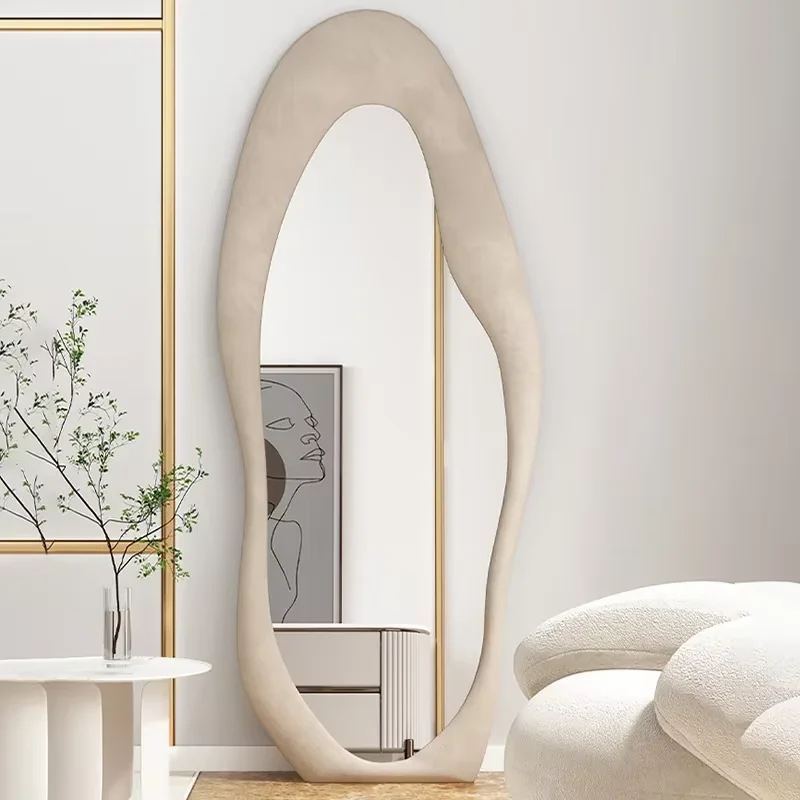 Korean Style Cute Mirrors Bedroom Nordic Luxury Irregular Large Full Body Mirror Living Room Standing Tocador Wall