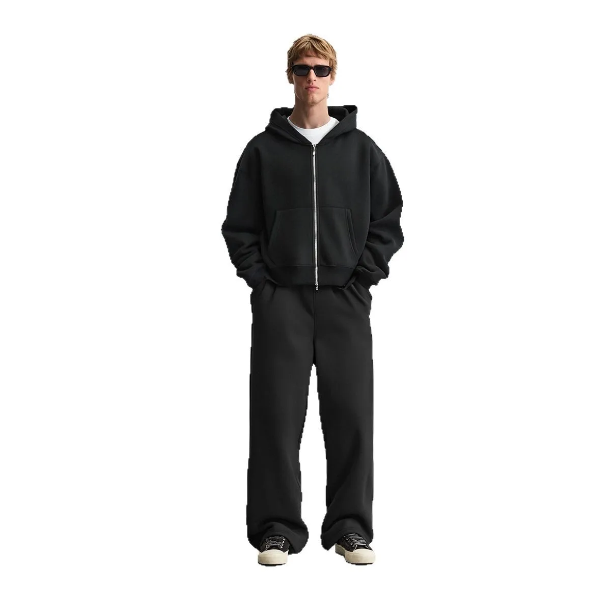 

Мужская уличная одежда, тяжелая толстовка с капюшоном на молнии, комплект брюк, высококачественный свободный спортивный костюм на флисовой подкладке для мужчин