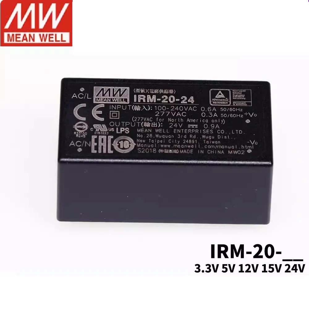 MEAN WELL IRM-20 series IRM-20-3.3 IRM-20-5 IRM-20-12 IRM-20-15 IRM-20-24  20W AC-DC PCB-Mount Green Power Module