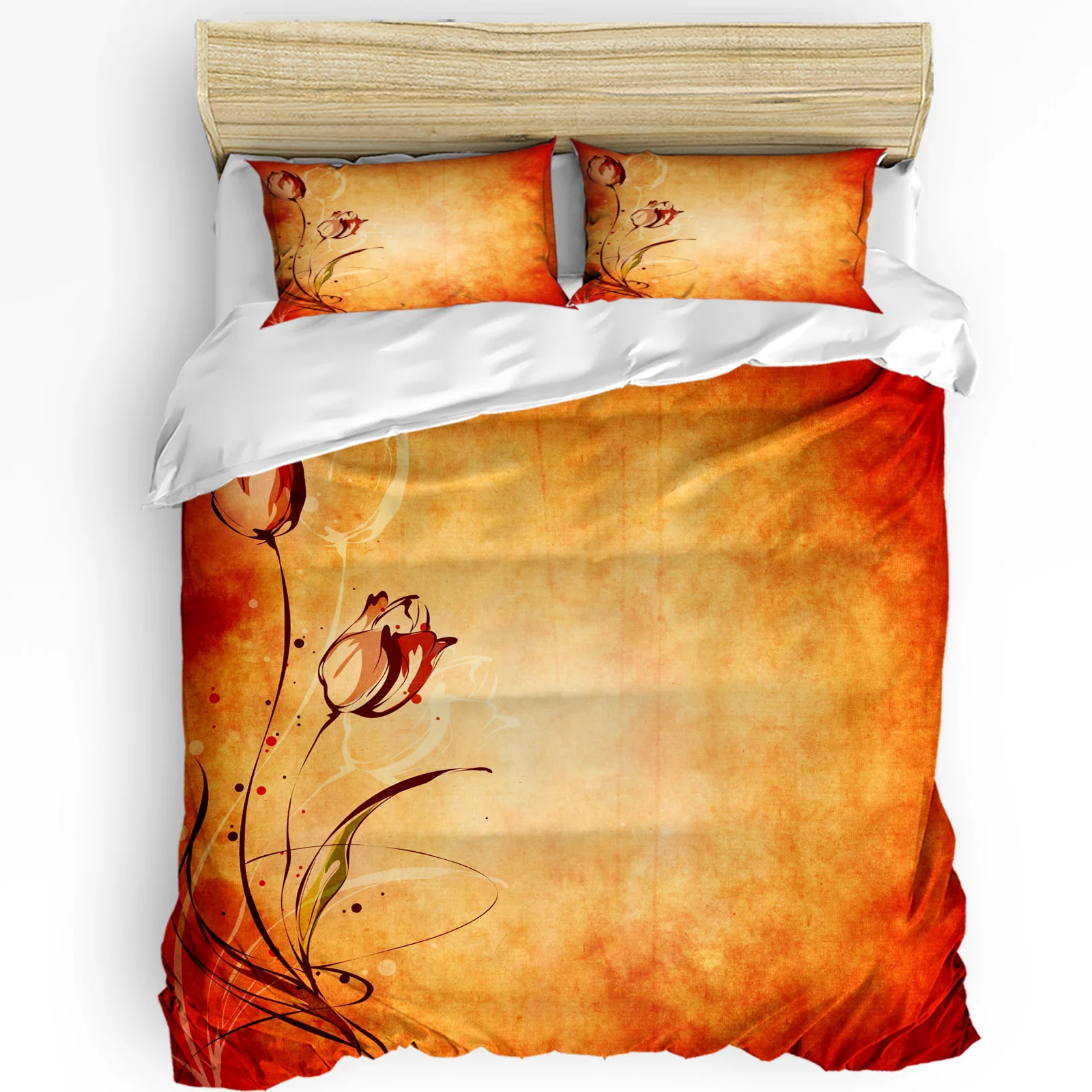 

Flower Red Rose Retro Style Bedding Set 3pcs Duvet Cover Pillowcase Kids Adult Quilt Cover Double Bed Set Home Textile