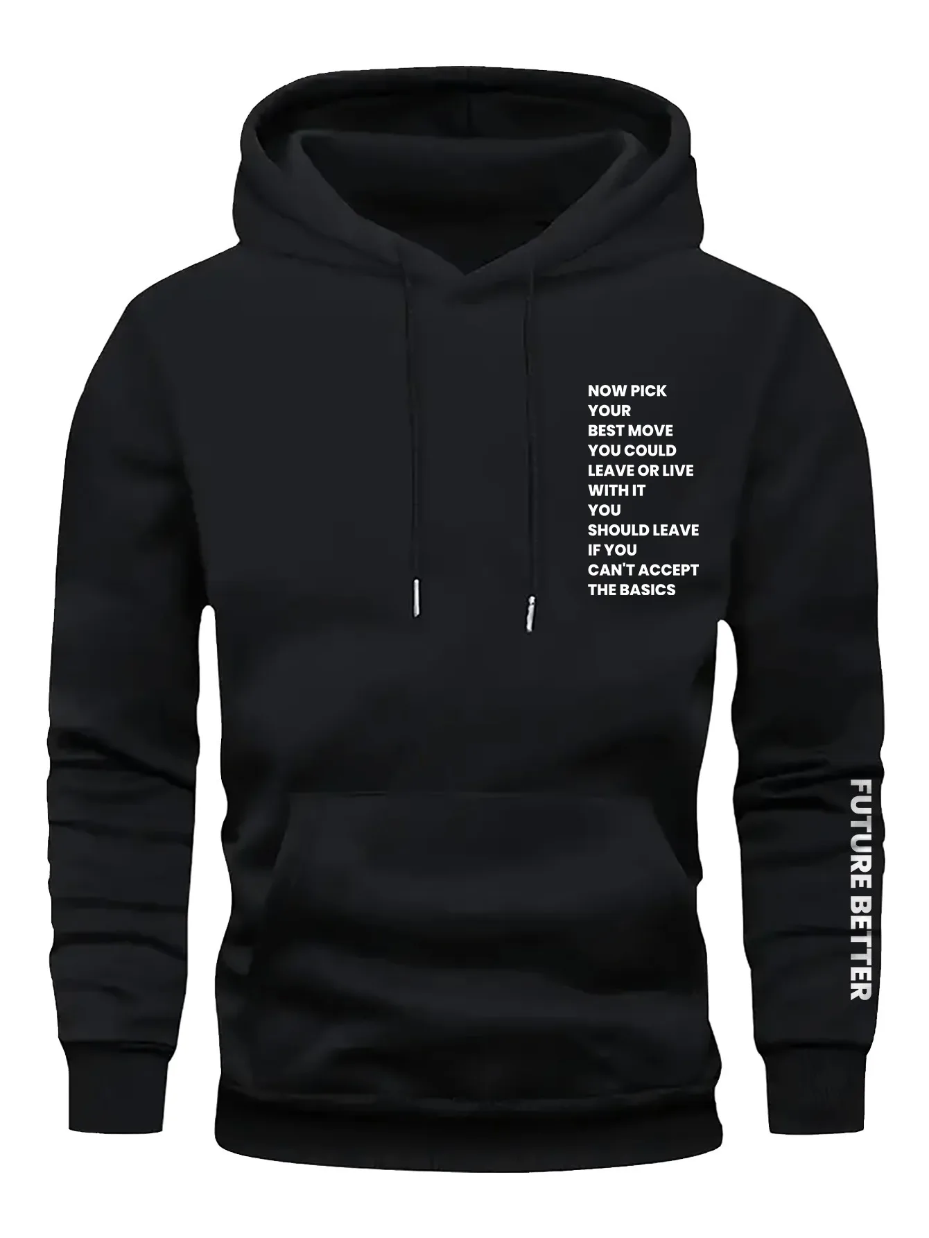 Moletom Masculino de Fleece com Citação Motivacional Estampada, Moletom Esportivo Quente de Inverno, Blusa de Treino Solta