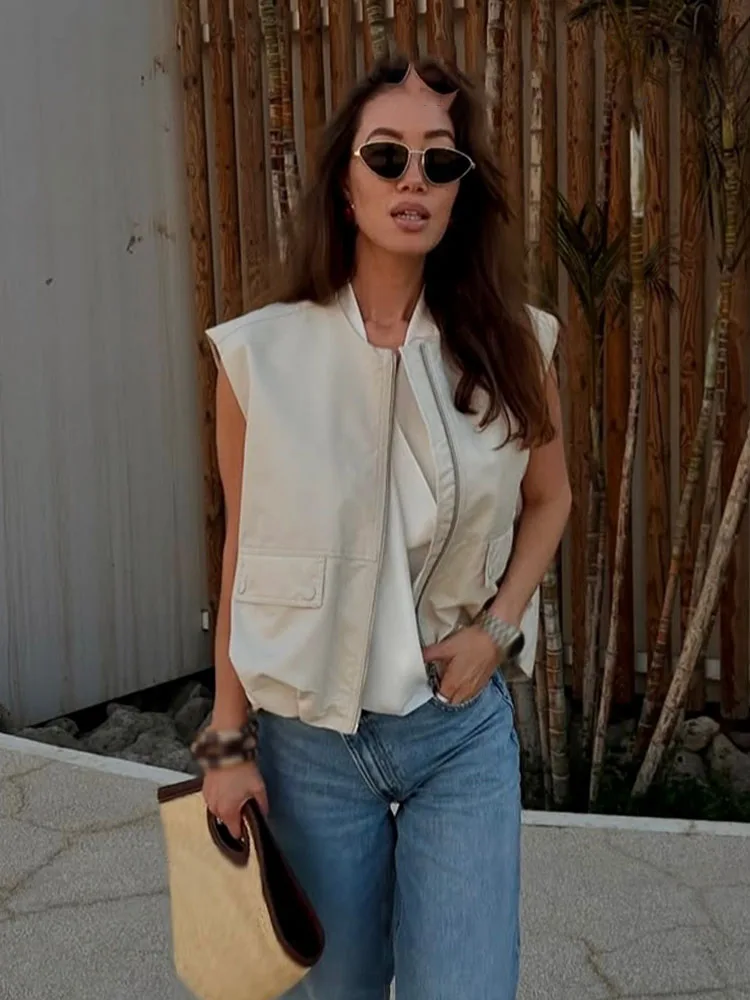 HH-Chaleco versátil sin mangas con doble cremallera para mujer, chaleco informal holgado con dobladillo plisado, a la moda, 2025