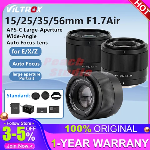 Viltrox AF 15mm 25mm 35mm 56mm F1.7 Air APS-C Large-Aperture Wide-Angle Auto Focus Lens for Fujifilm Xf Sony E Nikon Z Mount'