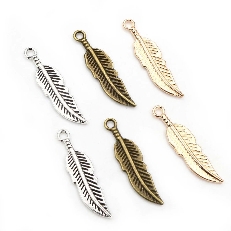 30pcs 30x7.5mm Feather Charms Antique Silver Plated Bronze KC Gold Pendants Charms DIY Jewelry Making Accessories Findings