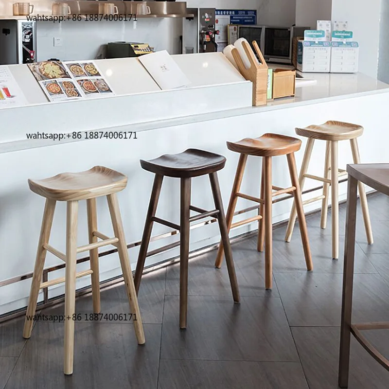 Solid wood stool bar stool milk tea shop high stool household simple apple chair bar Nordic bar chair with backrest