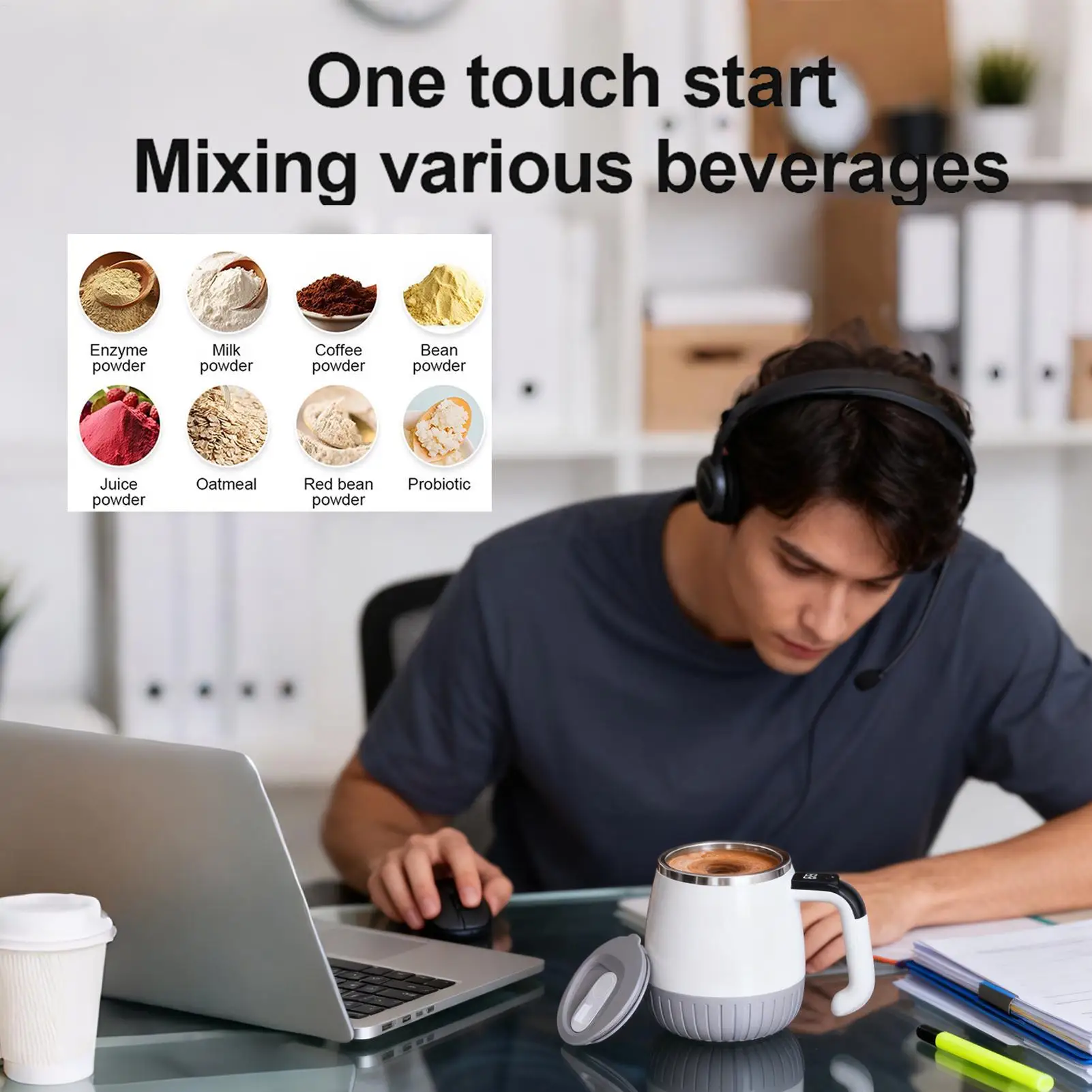 Taza autoagitadora, agitador de bebidas recargable con tapa, taza mezcladora de café y leche para té de la leche, bebidas, Chocolate, cafetería, escritorio de cocina