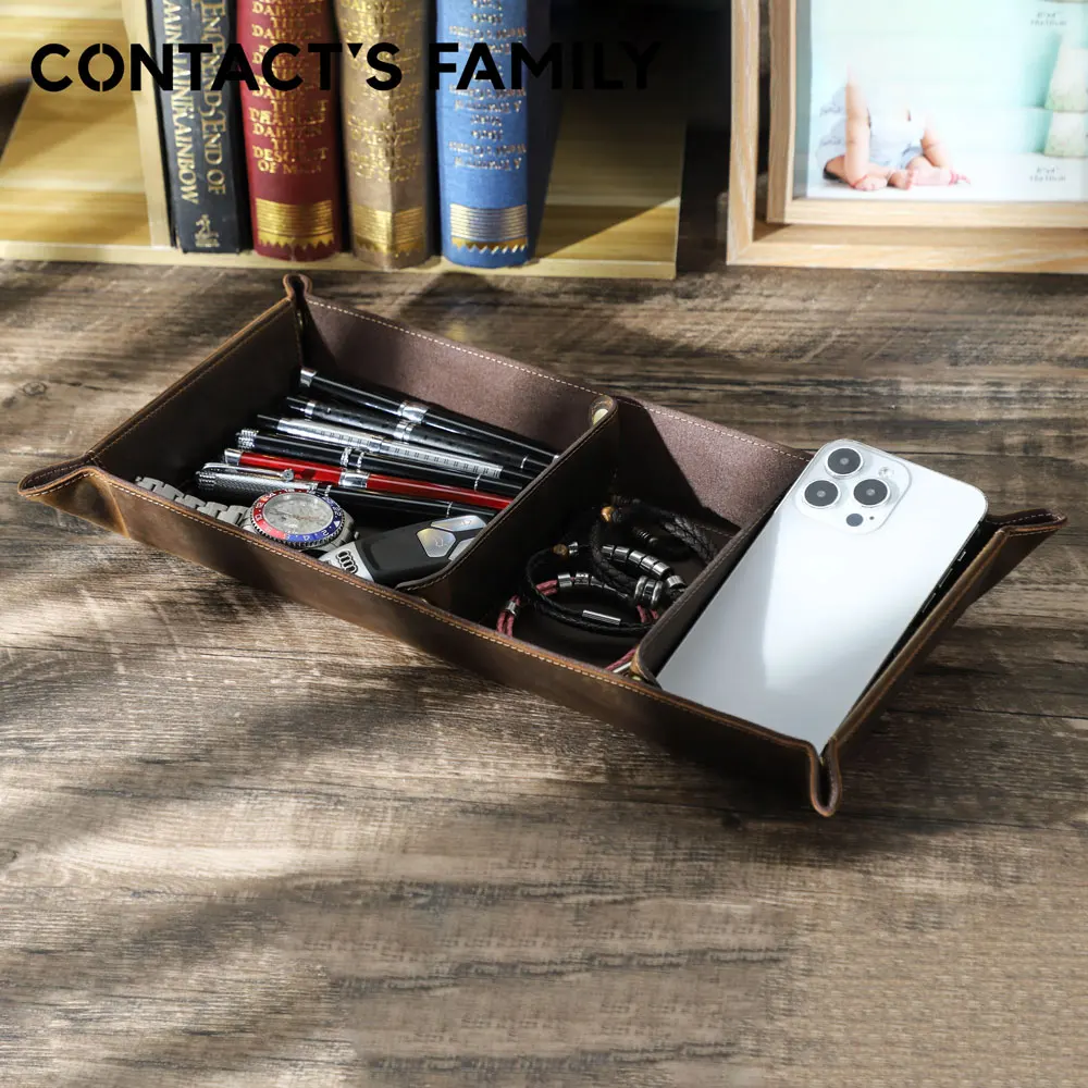 

Geniune Leather Valet Tray Nightstand Jewelry Holder Box for Men Desktop Sundries Box for Dice Phone Sunglasses Catch All