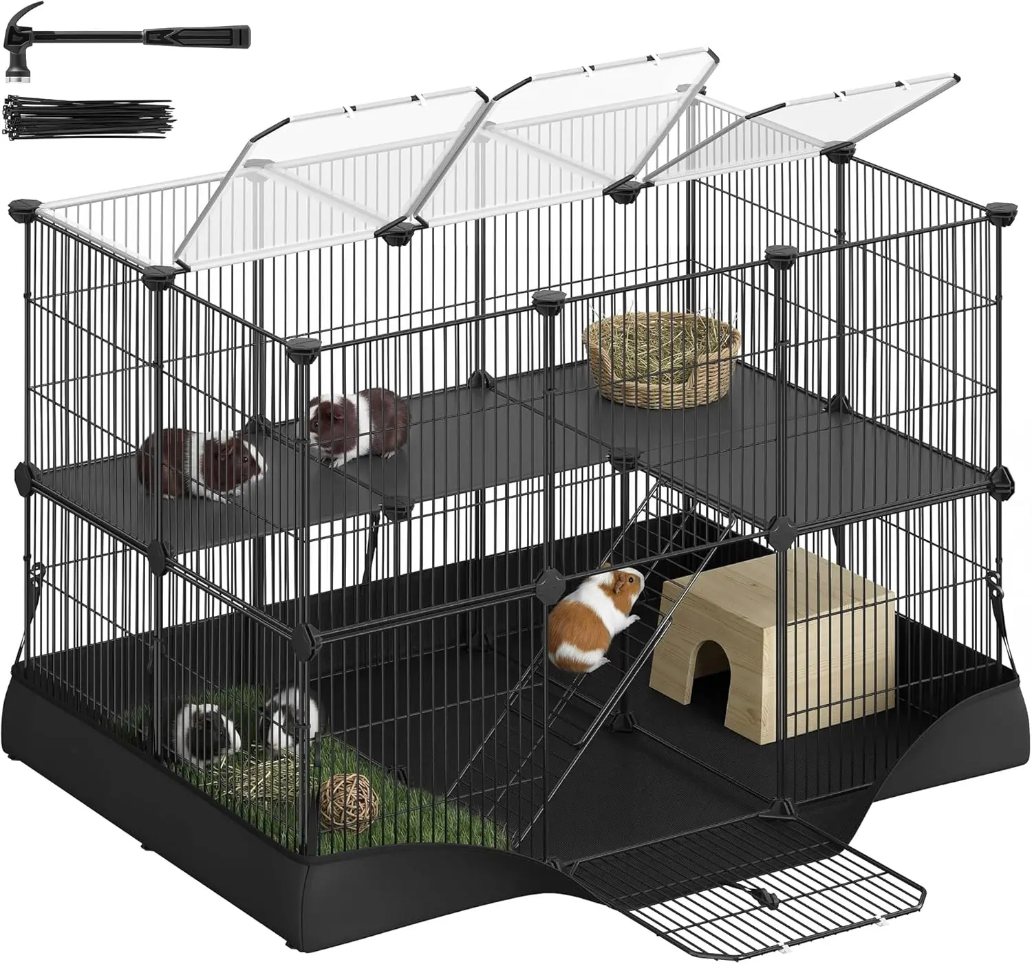 

2-Tier Small Animal Playpen, 35 Panels, Waterproof Mat, Top & Side Doors, 36.6x24.8x24.2 in