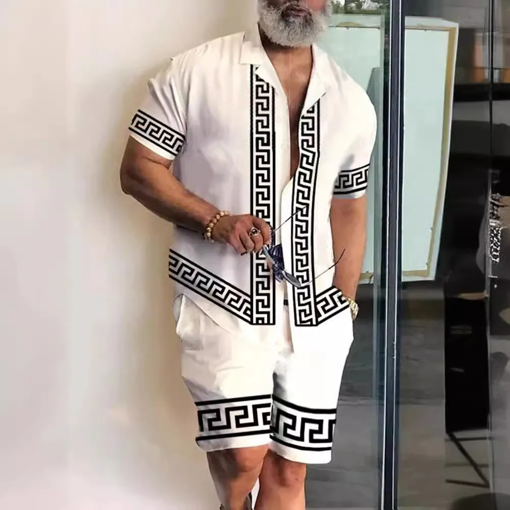 Мужской комплект рубашек с пляжным принтом 3D, летняя модная и дышащая рубашка с короткими рукавами, супер длинные шорты, уличная одежда