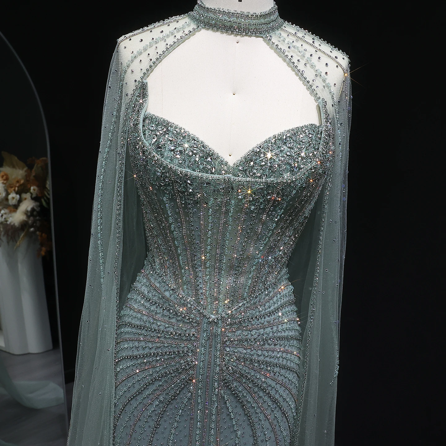 Sharon Said Luxuriöses Weinrotes Abendkleid mit Cape-Ärmeln, Lang, Rosa, für Damen, Hochzeit, Party, Ballkleider, Arabisch, SS156, Maßanfertigung – Detail 7