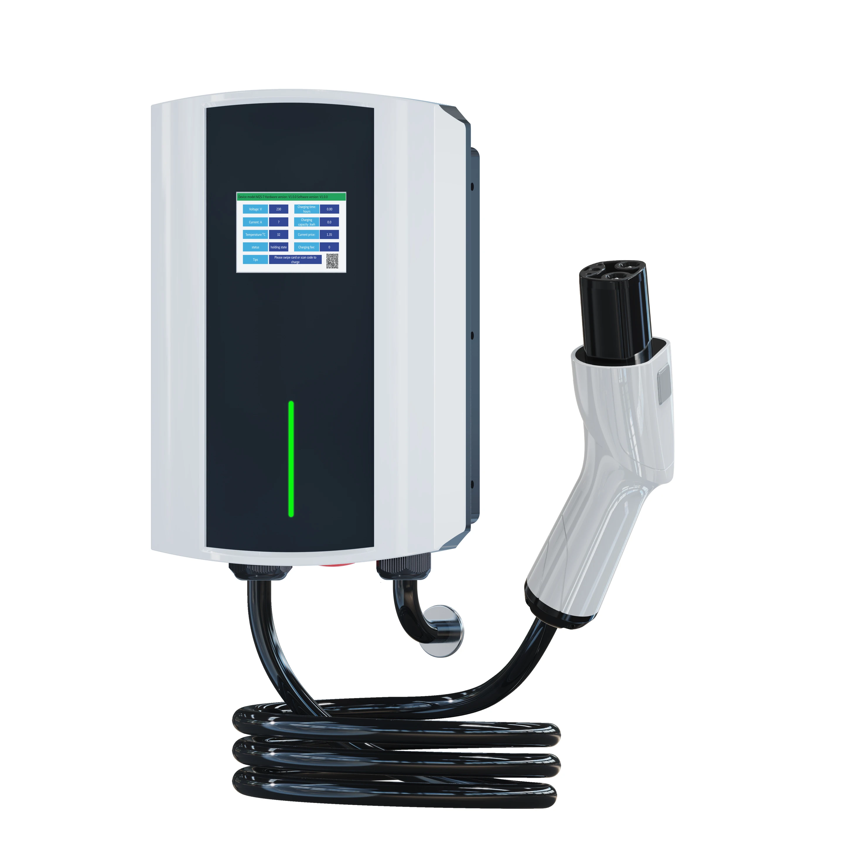 AC Charger Tesla Standard 7KW 9.6KW 12KW Commercial & Home Use LCD Screen Wall-Mounted Electric Car Charging Station