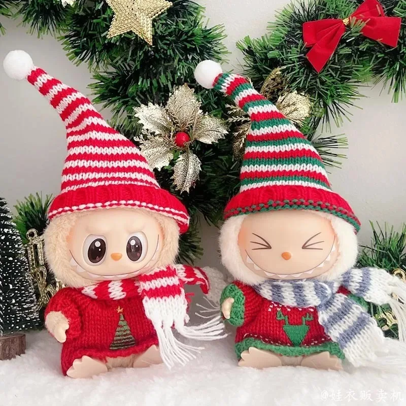 Clothes For 17cm Labubu Christmas Sweater Outfit Set - Xmas KnitCute Plush Doll Clothes Winter Holiday Costume