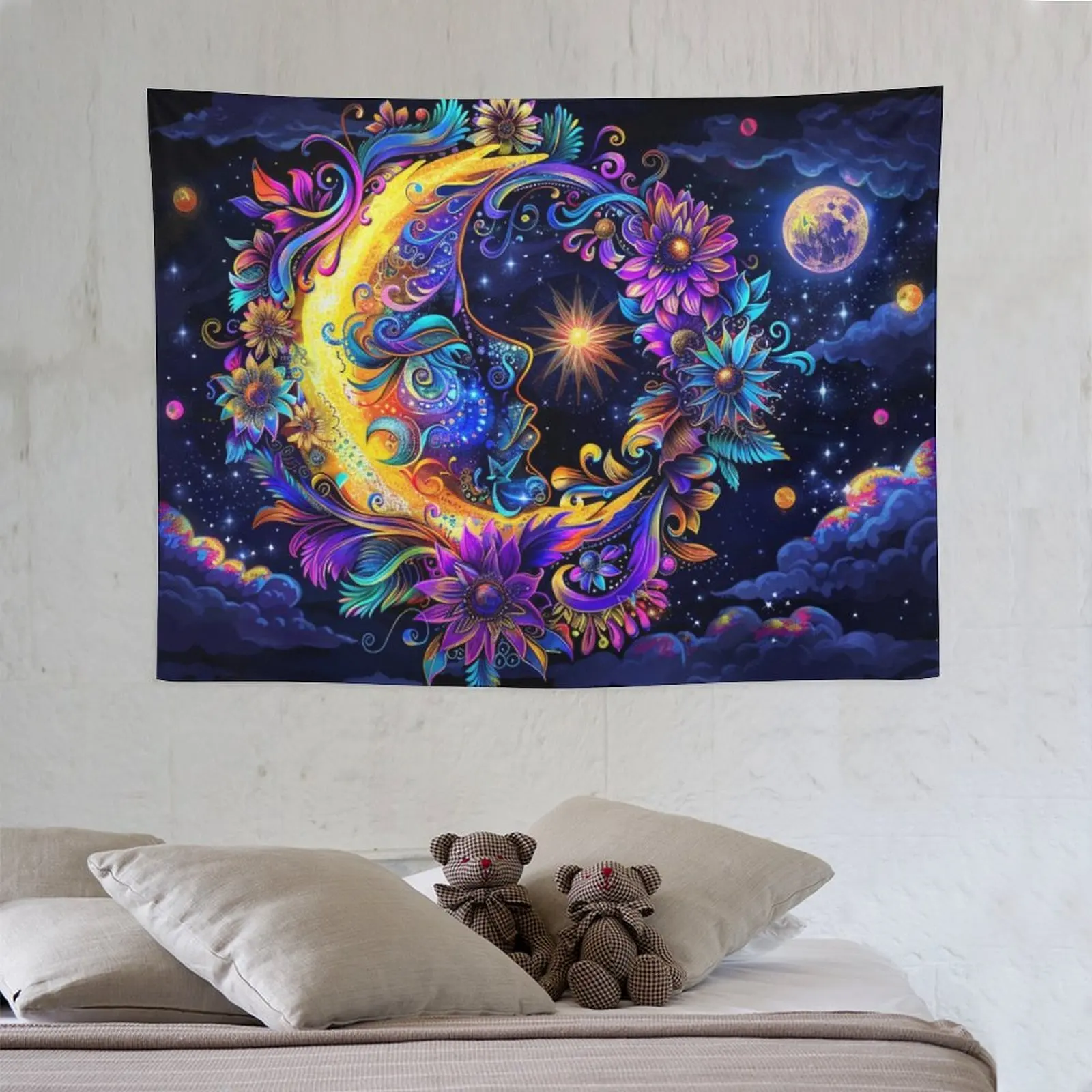 

VIKAMA Sun And Moon Tapestries, Mandala Flower Wall Decorations For Bedrooms, Living Rooms And Dormitory Walls