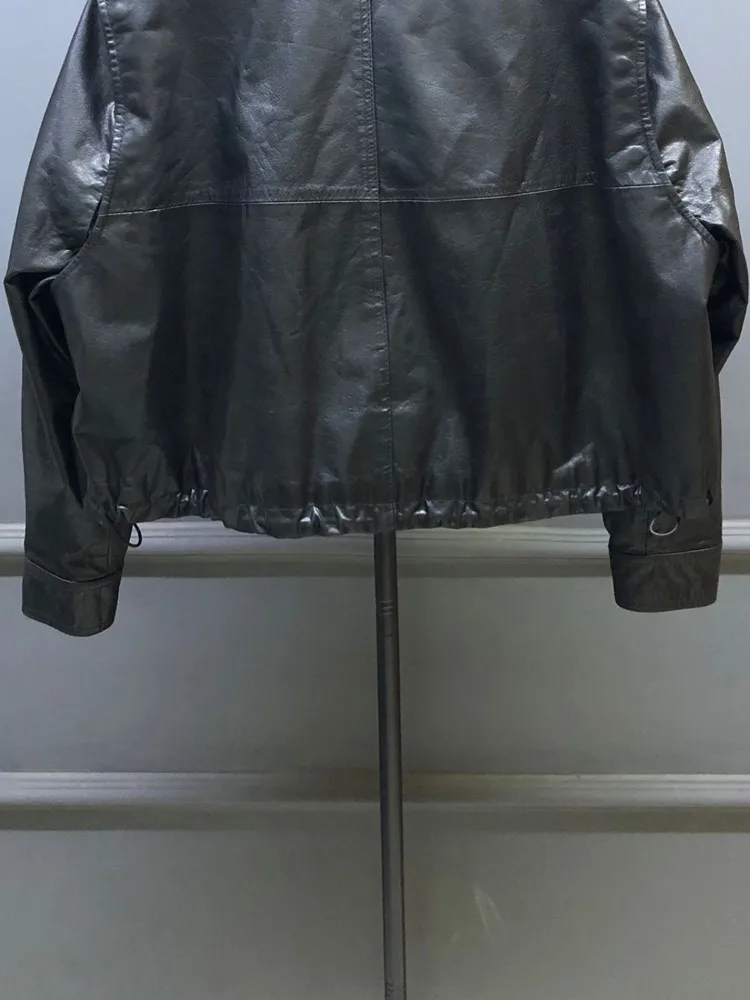 Veste en cuir véritable détachable pour femme, Streetwear, manches de couleur unie, ample, poche en peau de vache, fermeture éclair, manches longues, vêtements d'extérieur