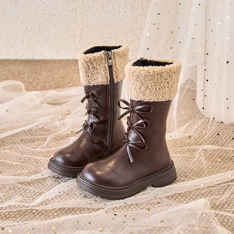 2026 Autumn Winter Princess Long Tube Boots for Children Girls Shoes Cold-proof All-Black Uniform Shoes Kids Cozy Party Shoes