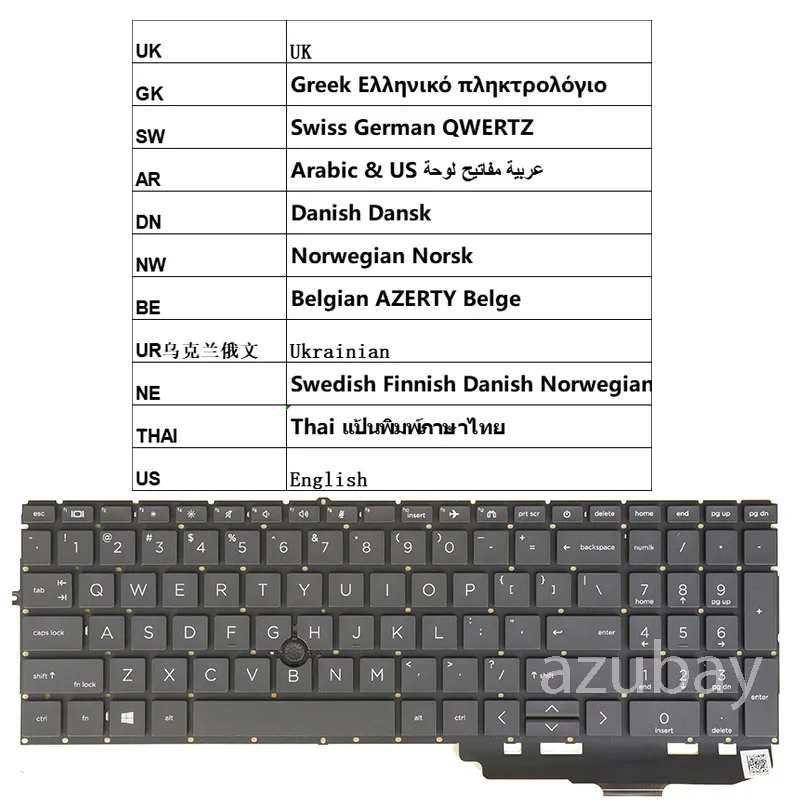 Backlit /No Keyboard for HP Elitebook M07491- L89916 -A41 -BD1 -DH1 -281 -001 -031 HPM19F9 UK GK SW AR DN NW BE UR NE TI US