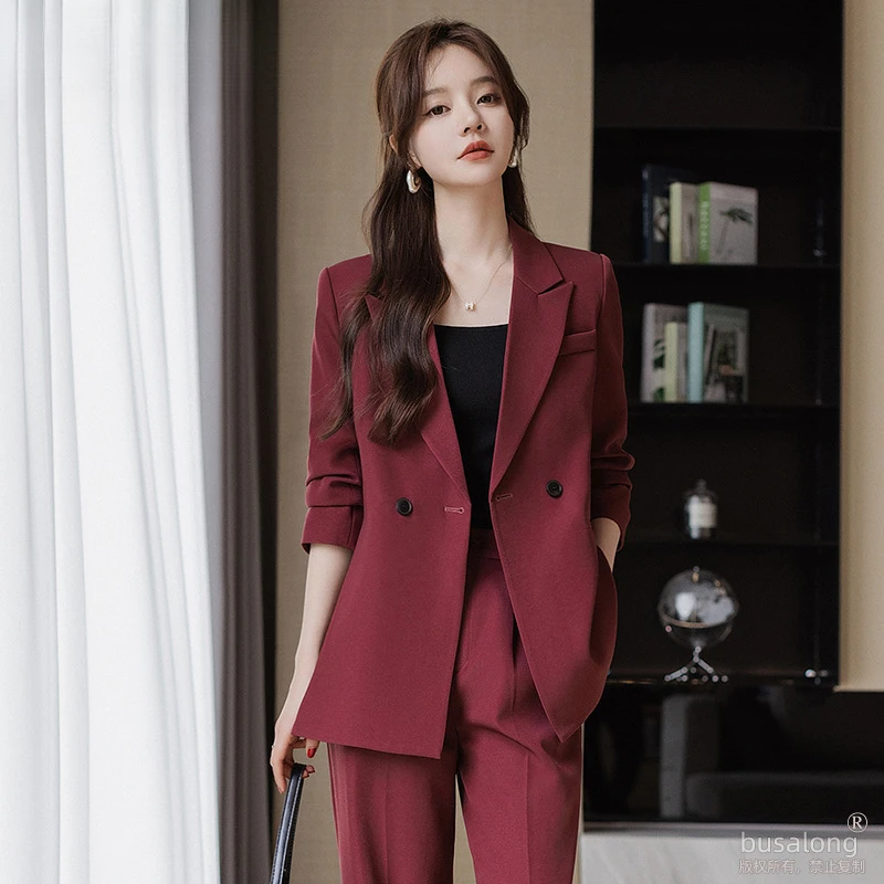 

2026 Autumn Women's Pantsuit Set Long Sleeve Blazer + Pants Slim Fit Formal Office Work Suit Interview Professional Elegant Outf