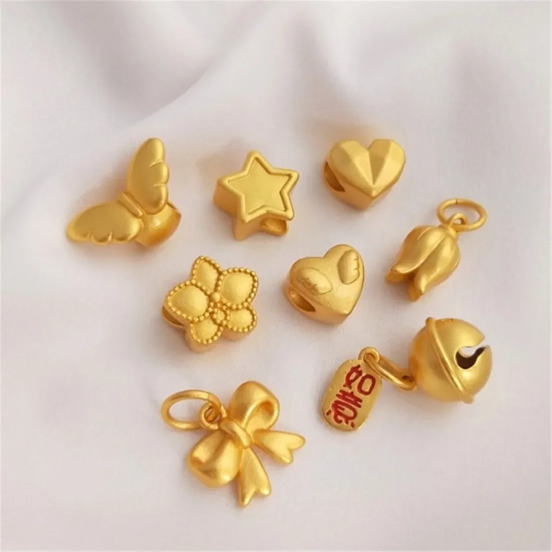 Peach & Pentagonal Star Pendant Large Hole Spacer Bead Butterfly Knot Flower Bud Bell Charm DIY Jewelry Accessories