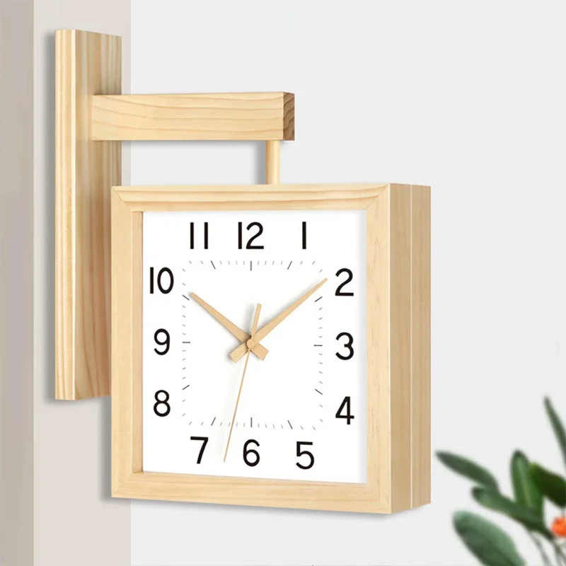 Wooden Double Sided Wall Clocks Silent Corner Wall Clocks Japanese Style Interior Room Decorative Framework Desk Decorations