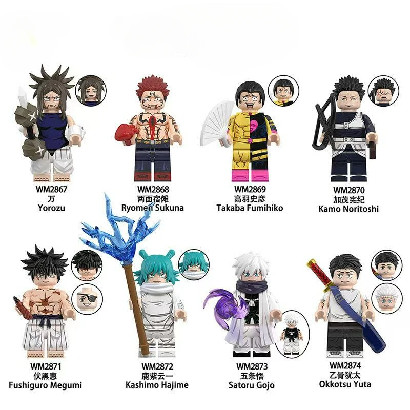 8PCS Jujutsu Kaisen Bleach Building Blocks Itadori Yuji Gojo Satoru Ryomen Sukuna Mini Action Figure Accessories Christmas Gifts