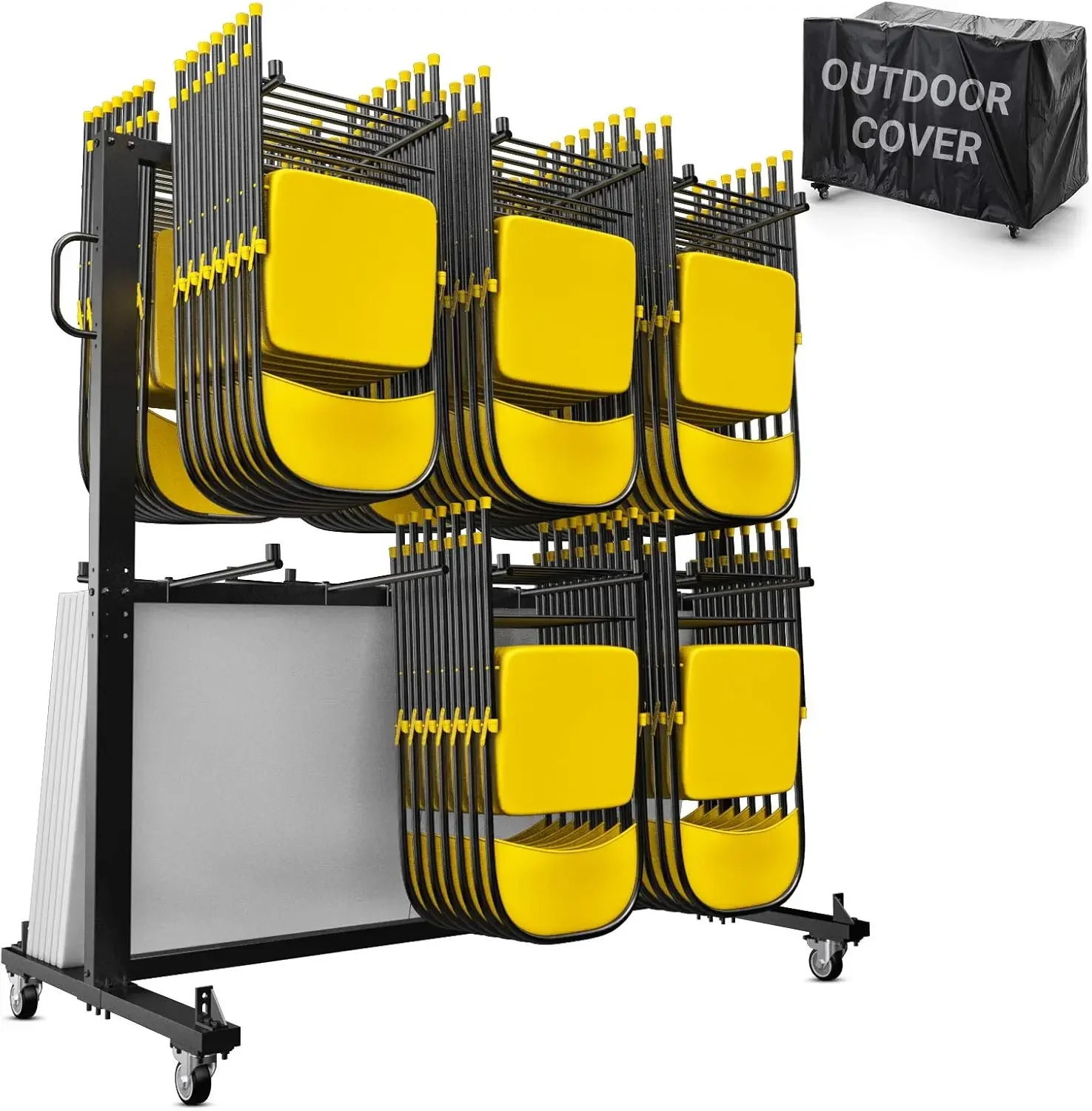 عربة طاولة وكراسي قابلة للطي - دوللي متنقلة مبتكرة، سعة 84 كرسيًا قابلة للطي، رف معدني شديد التحمل مع غطاء خارجي #2