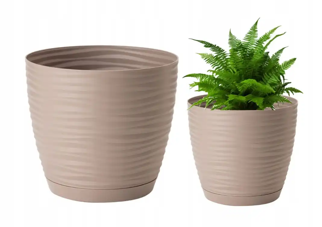 Bloempot met standaard rond kunststof beige 10,7x11cm