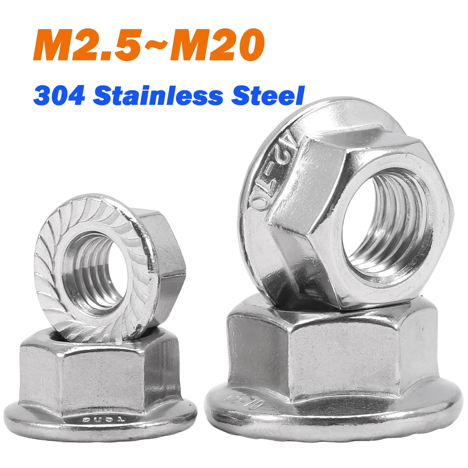 Hexagon Flange Nut M2.5 M3 M4 M5 M6 M8~M20 DIN6923 304 Stainless Steel Flange Lock Nuts Anti Slip Self-Locking Nut With Tooth