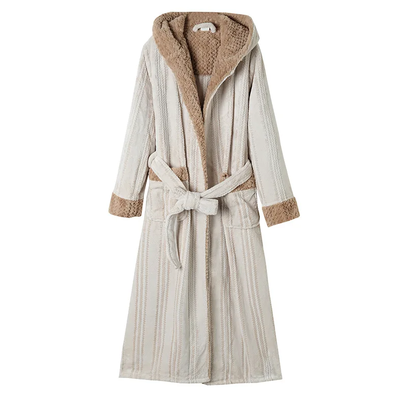 New Winter Bathrobe Gown Women Jacquard Polyester Robe Thicken Flannel Nightwear Lover Sleepwear Shower Robes Nightgown